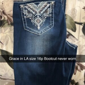Grace in LA Women's Embellished Blue Boot Cut Jeans